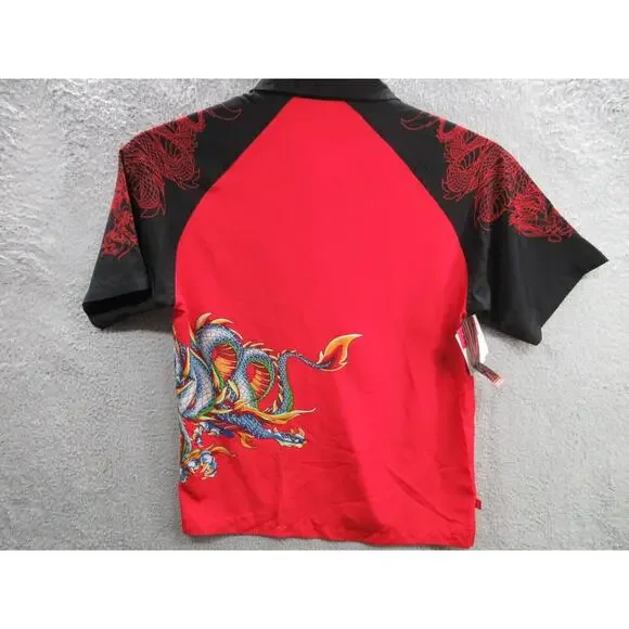 NWT Vintage Y2K JNCO Jeans Men's Large Red Black Button Shirt w/ Dragon Designs